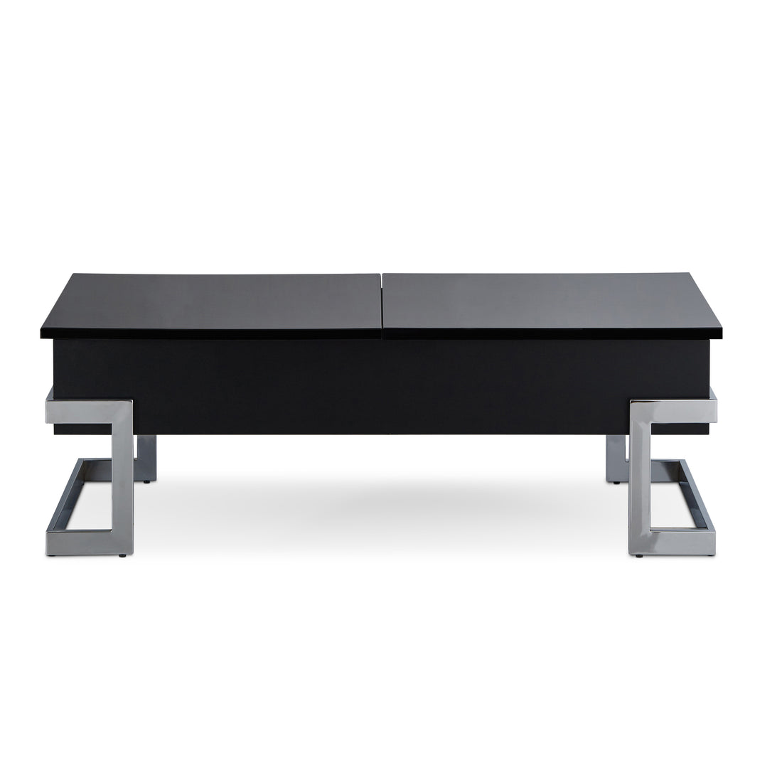 Black High Gloss And Chrome Coffee Table With Lift Top Black Silver Primary Living Space Modern Rectangular Wood Metal Sled
