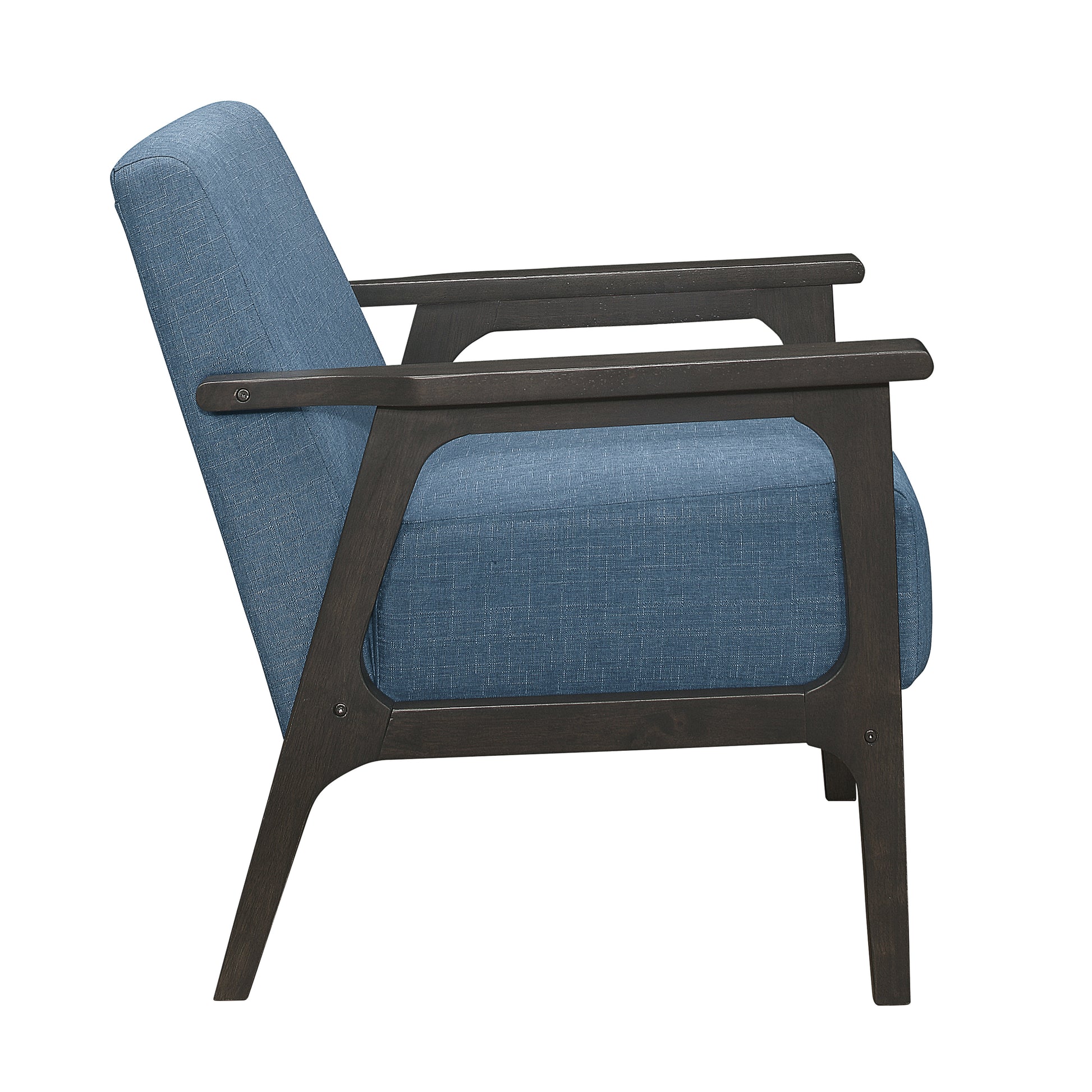Blue Fabric Upholstered Accent Chair 1Pc Solid Rubberwood Antique Gray Finish Living Room Furniture Blue Primary Living Space Rubberwood Solid Wood