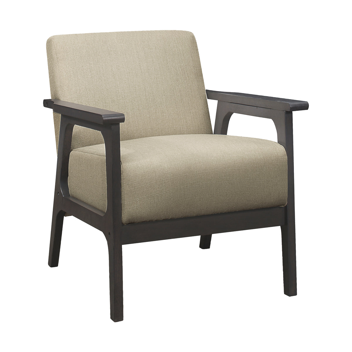 Light Brown Fabric Upholstered Accent Chair 1Pc Solid Rubberwood Antique Gray Finish Living Room Furniture Light Brown Primary Living Space Rubberwood Solid Wood