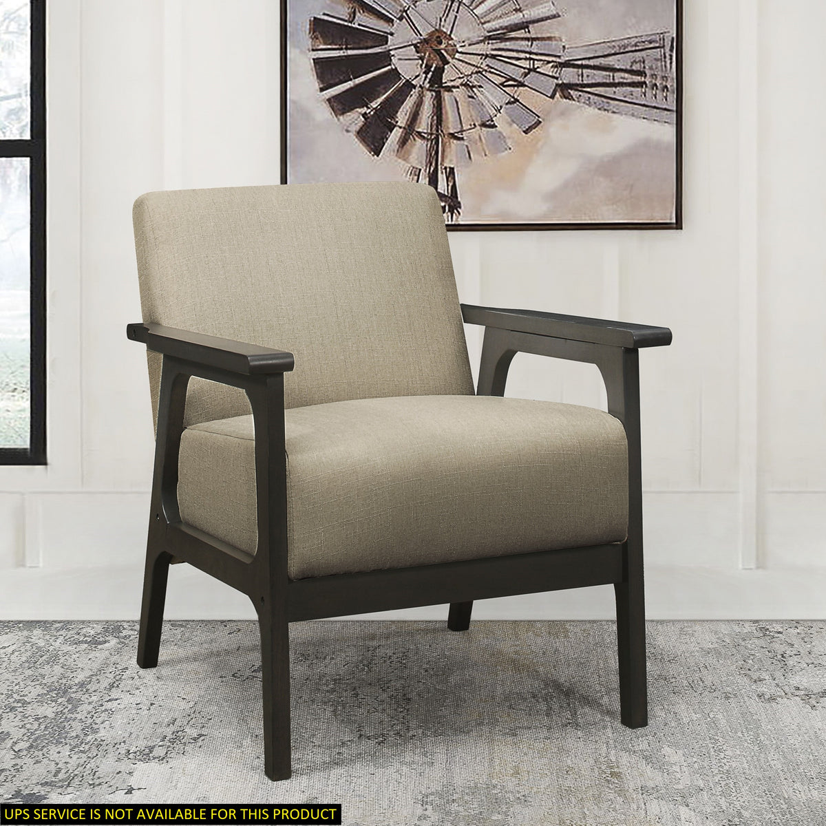 Light Brown Fabric Upholstered Accent Chair 1Pc Solid Rubberwood Antique Gray Finish Living Room Furniture Light Brown Primary Living Space Rubberwood Solid Wood