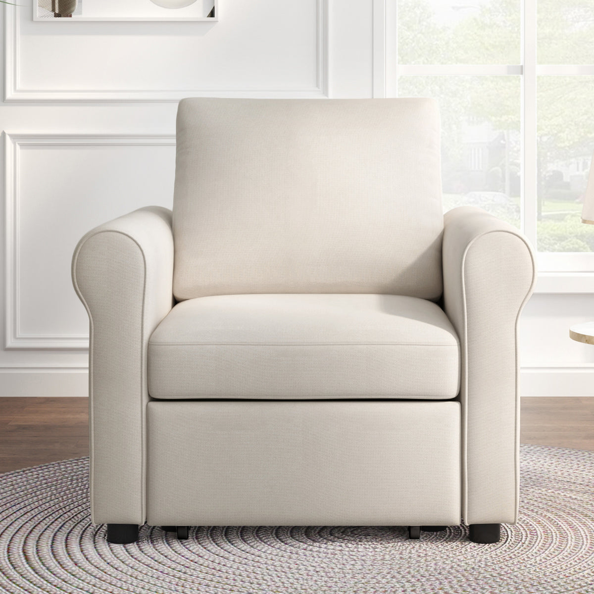 3 In 1 Sofa Bed Chair, Convertible Sleeper Chair Bed,Adjust Backrest Into A Sofa,Lounger Chair,Single Bed,Modern Chair Bed Sleeper For Adults,White Old Sku:Wf301161Aab White Linen
