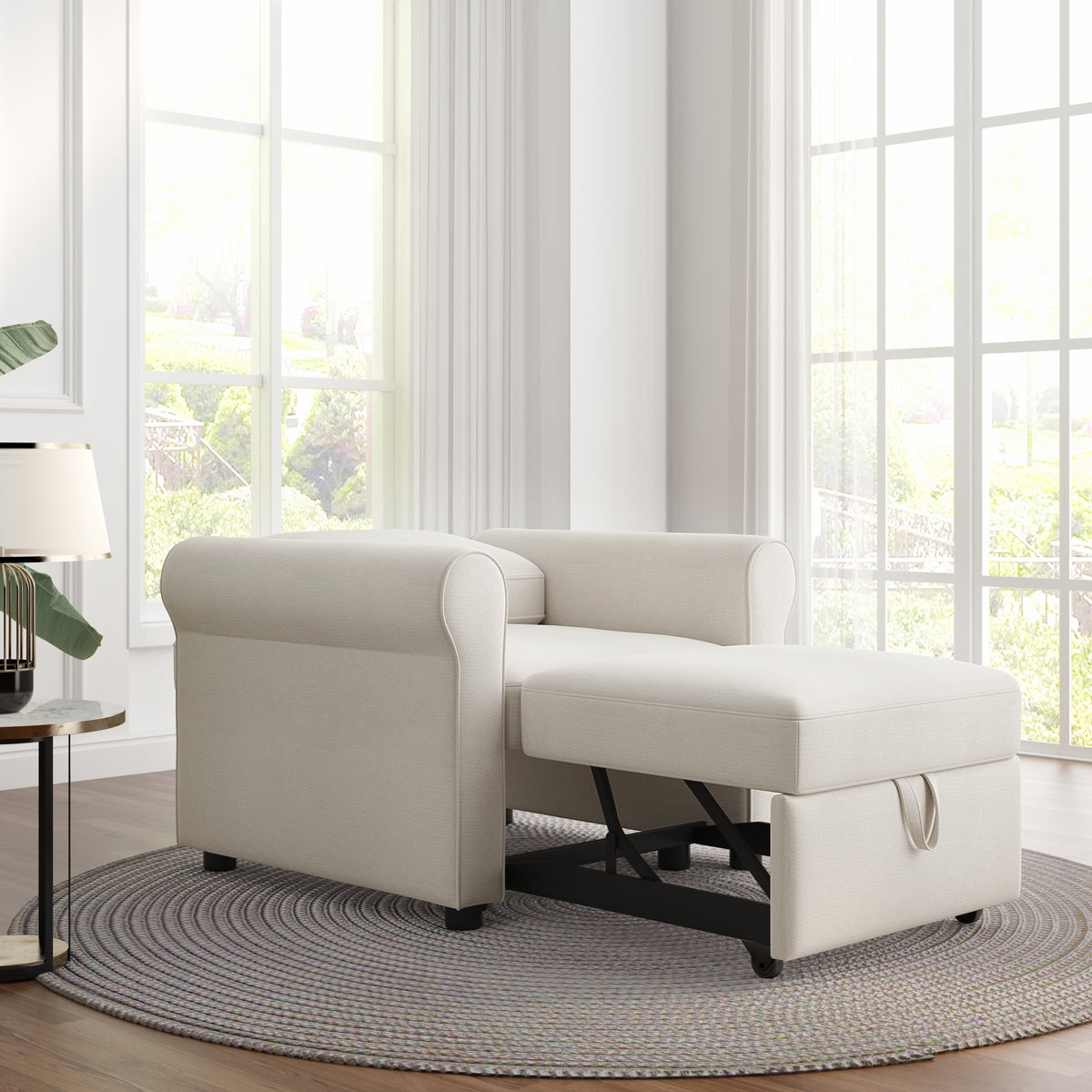 3 In 1 Sofa Bed Chair, Convertible Sleeper Chair Bed,Adjust Backrest Into A Sofa,Lounger Chair,Single Bed,Modern Chair Bed Sleeper For Adults,White Old Sku:Wf301161Aab White Linen