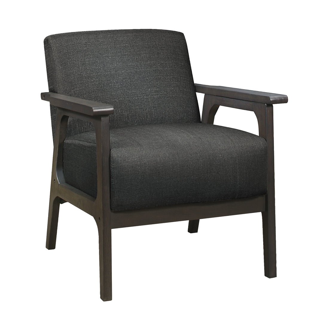 Dark Gray Fabric Upholstered Accent Chair 1Pc Solid Rubberwood Antique Gray Finish Living Room Furniture Dark Gray Primary Living Space Rubberwood Solid Wood