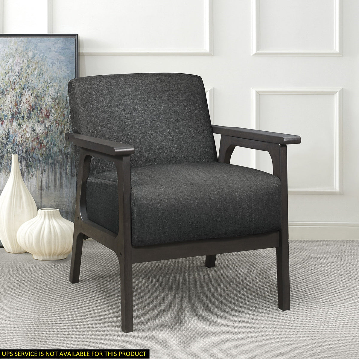 Dark Gray Fabric Upholstered Accent Chair 1Pc Solid Rubberwood Antique Gray Finish Living Room Furniture Dark Gray Primary Living Space Rubberwood Solid Wood