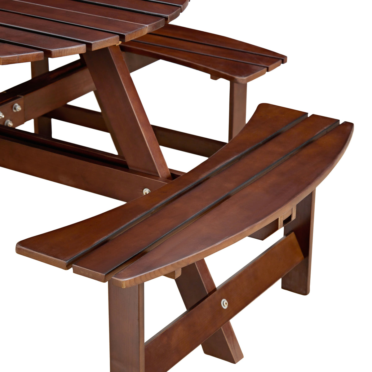 Outdoor 8 Person Picnic Table, 8 Person Round Picnic Table With 4 Built In Benches, Umbrella Hole, Outside Table And Bench Set For Garden, Backyard, Porch, Patio, Brown Brown Wood Metal