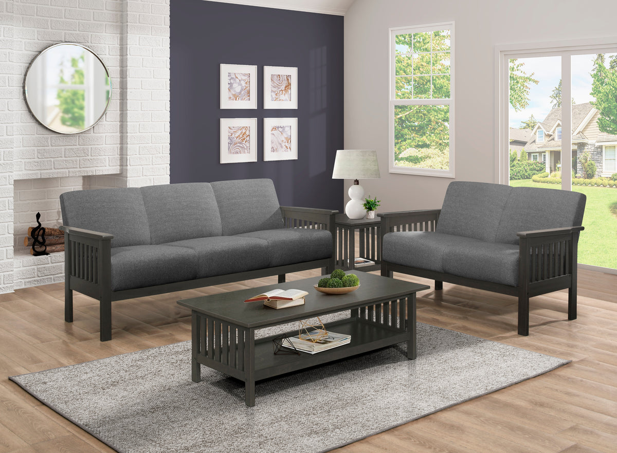 Classic Living Room 1Pc Loveseat Gray Cushion Seat And Back Solid Rubberwood Furniture Transitional Style Gray Gray Polyester Wood Primary Living Space Rubberwood Solid Wood