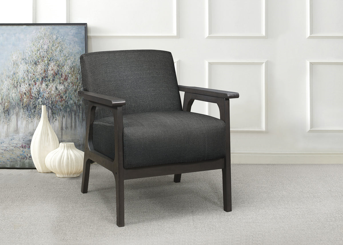 Dark Gray Fabric Upholstered Accent Chair 1Pc Solid Rubberwood Antique Gray Finish Living Room Furniture Dark Gray Primary Living Space Rubberwood Solid Wood