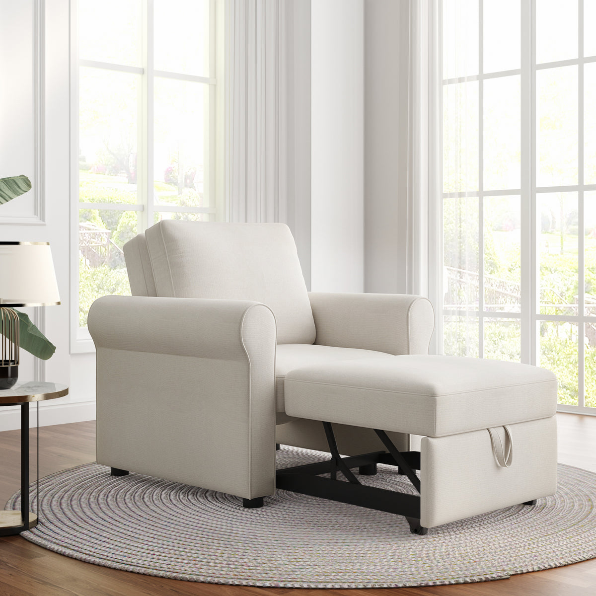 3 In 1 Sofa Bed Chair, Convertible Sleeper Chair Bed,Adjust Backrest Into A Sofa,Lounger Chair,Single Bed,Modern Chair Bed Sleeper For Adults,White Old Sku:Wf301161Aab White Linen