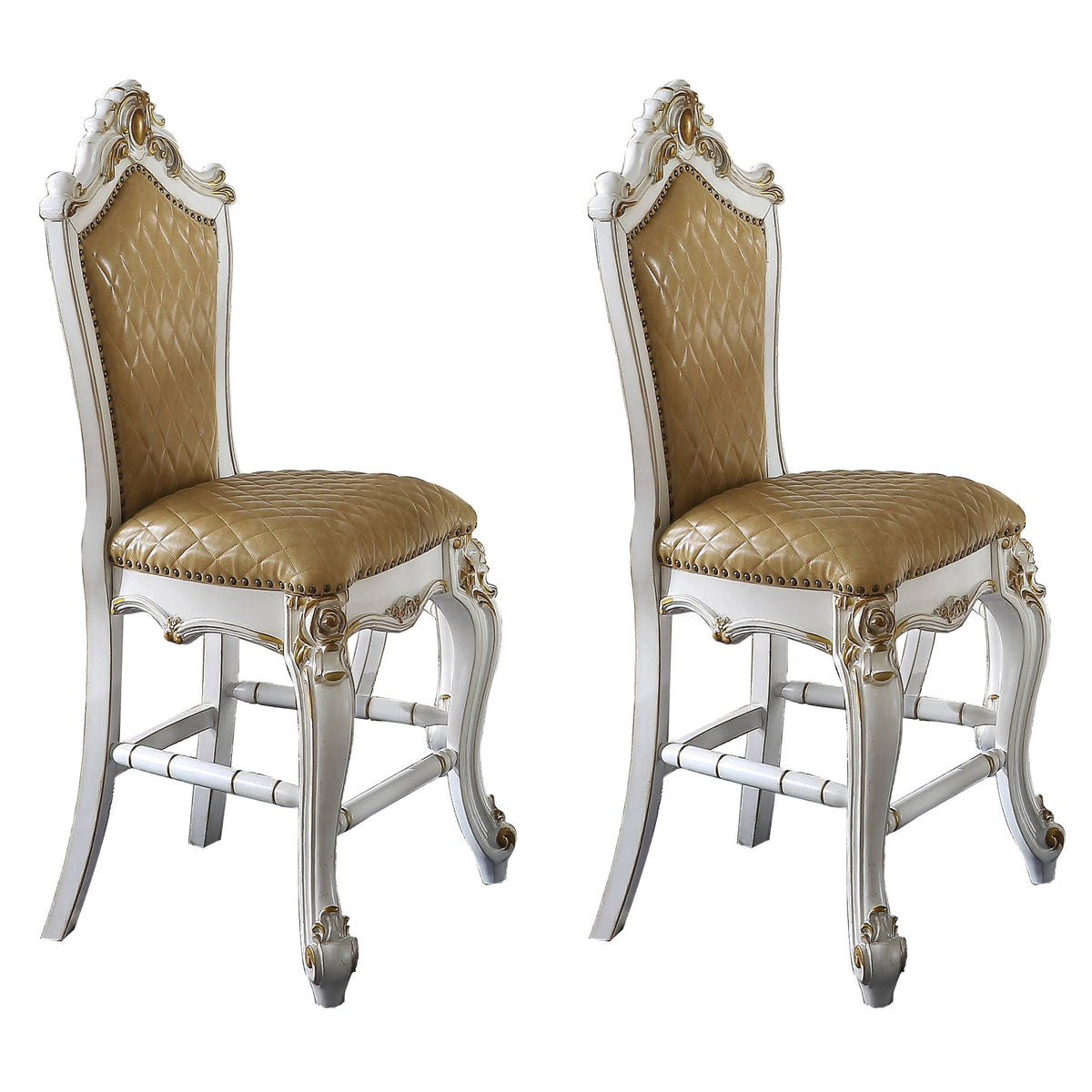 Butterscotch And Antique Pearl Armless Counter Height Chairs Set 2 Solid Brown White Dining Room Foam Rectangular Traditional Bar Stools Rubberwood Solid Back Set Of 2 Faux Leather