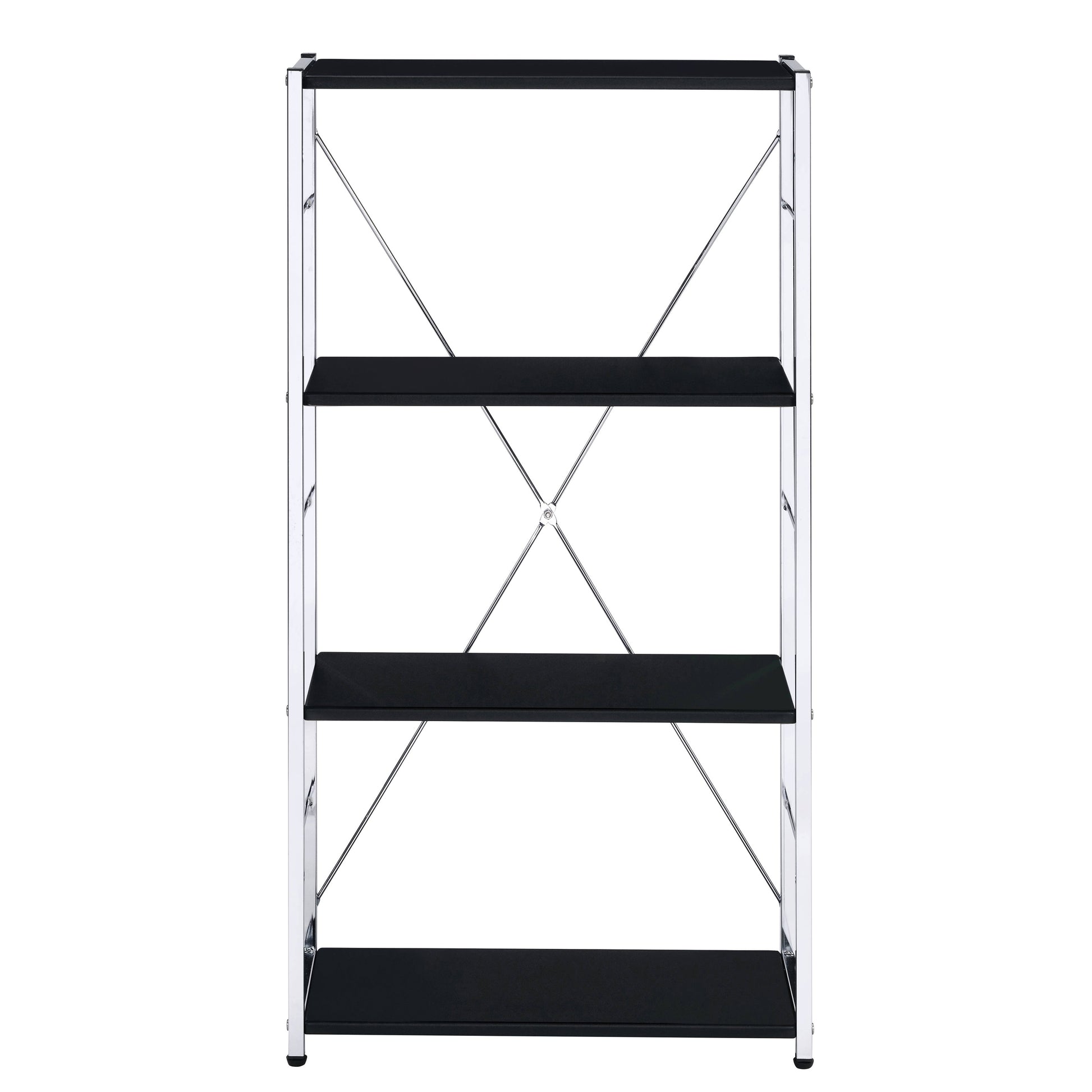 Black And Chrome 4 Tier Rectangular Bookshelf 4 Black Silver Open Back Wood Metal