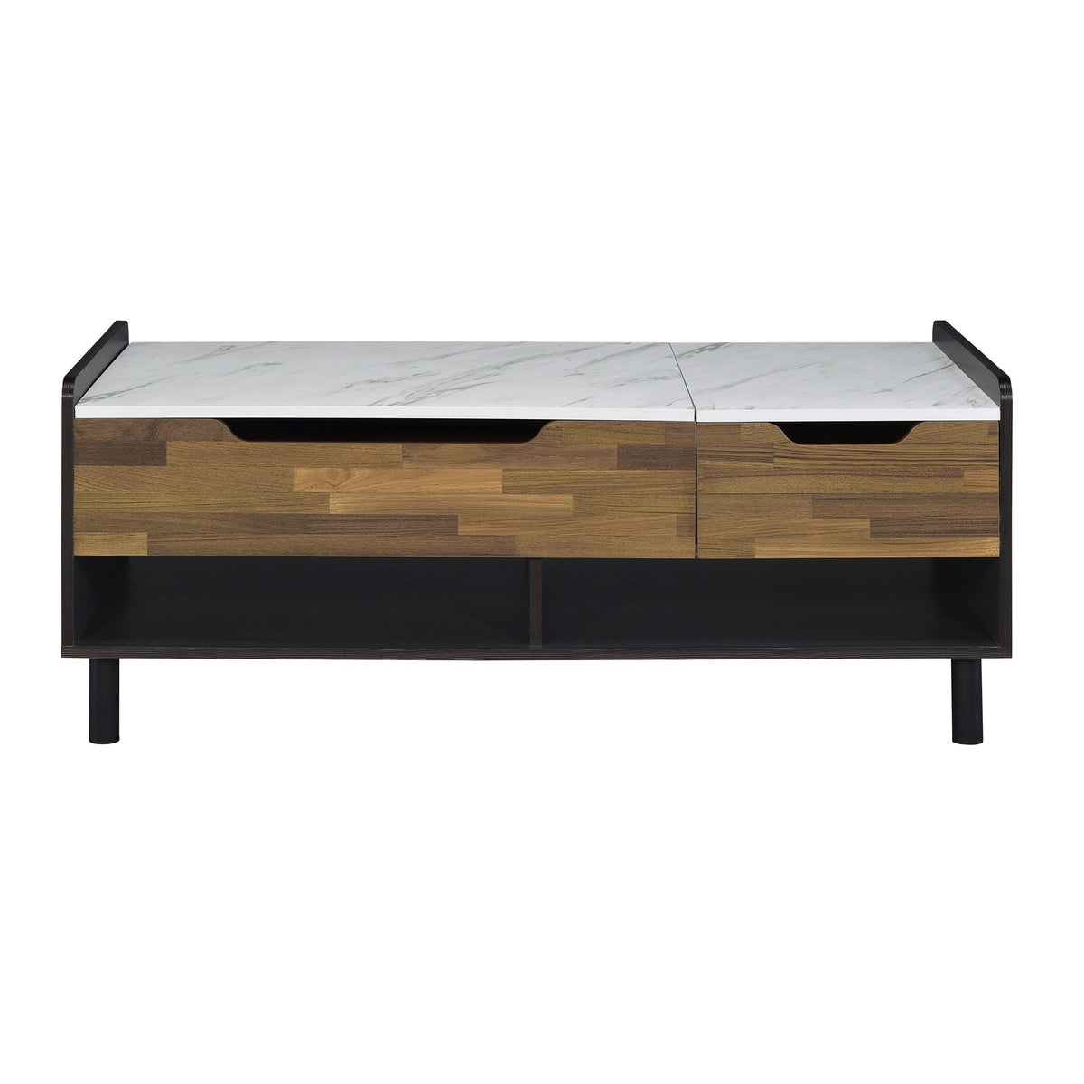 White And Walnut Coffee Table With Lift Top White Black Primary Living Space Modern Rectangular Wood Plastic