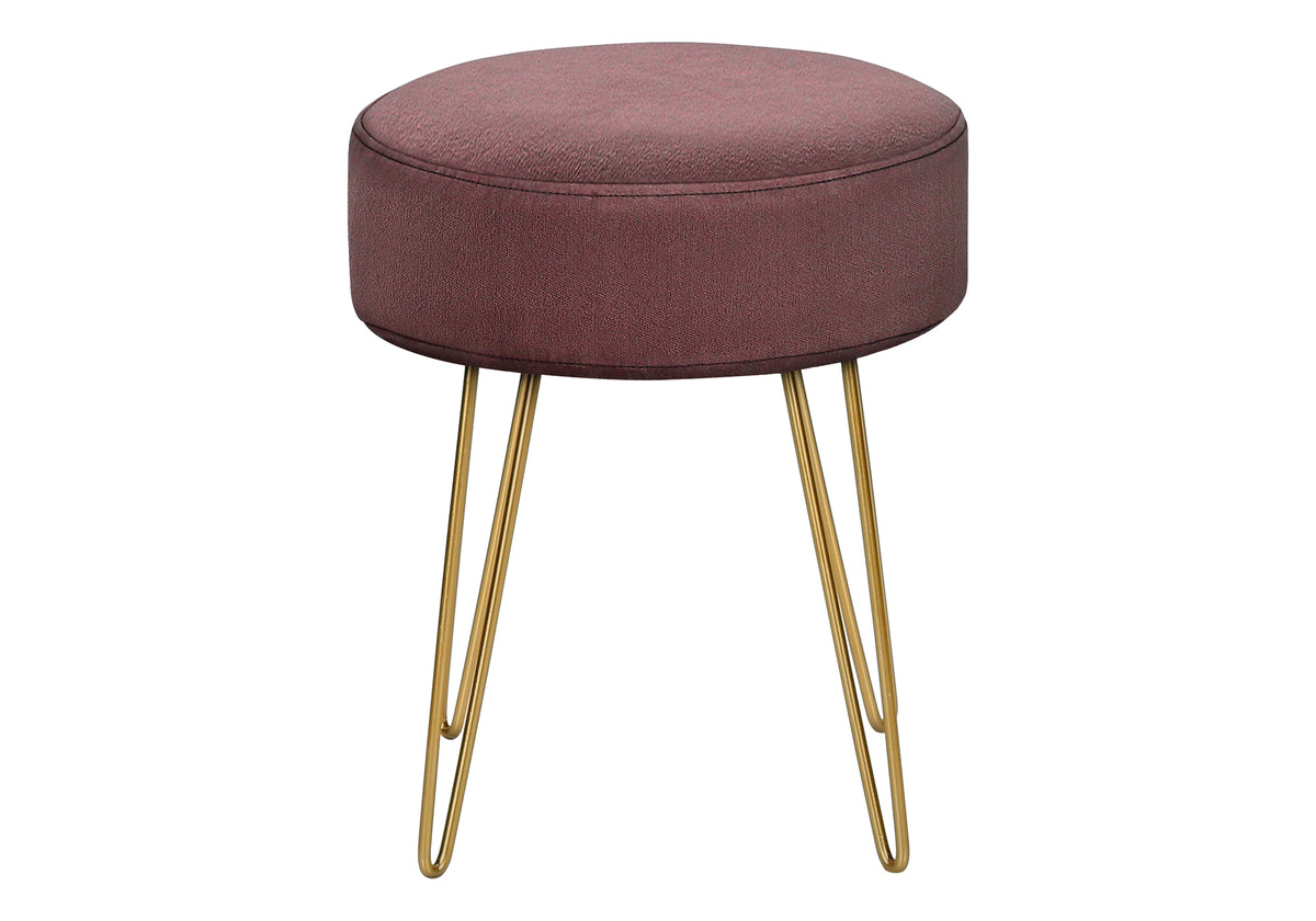 Ottoman, Pouf, Footrest, Foot Stool, 14" Round, Pink Fabric, Gold Metal Legs, Contemporary, Modern Gold Foam Polyester