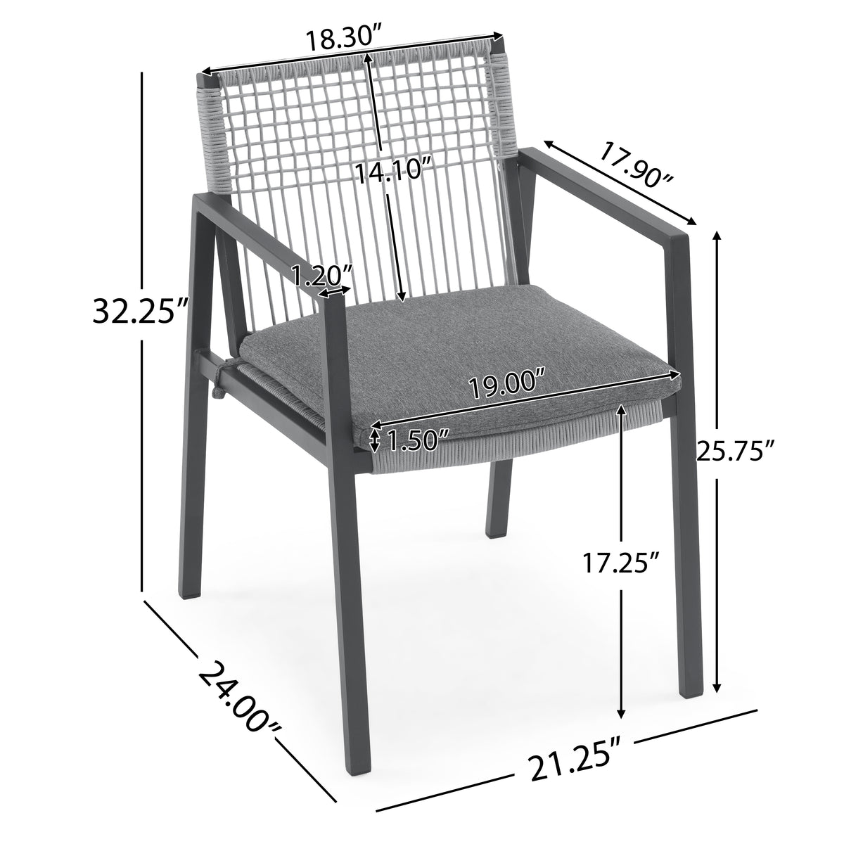 Outdoor Dining Set, Dining Chair Set Of 6 Aluminum Dining Table, Gray Black Black Grey Aluminum