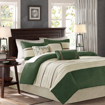 7 Pc Pieced Faux Suede Comforter Set Green King Queen Green Polyester
