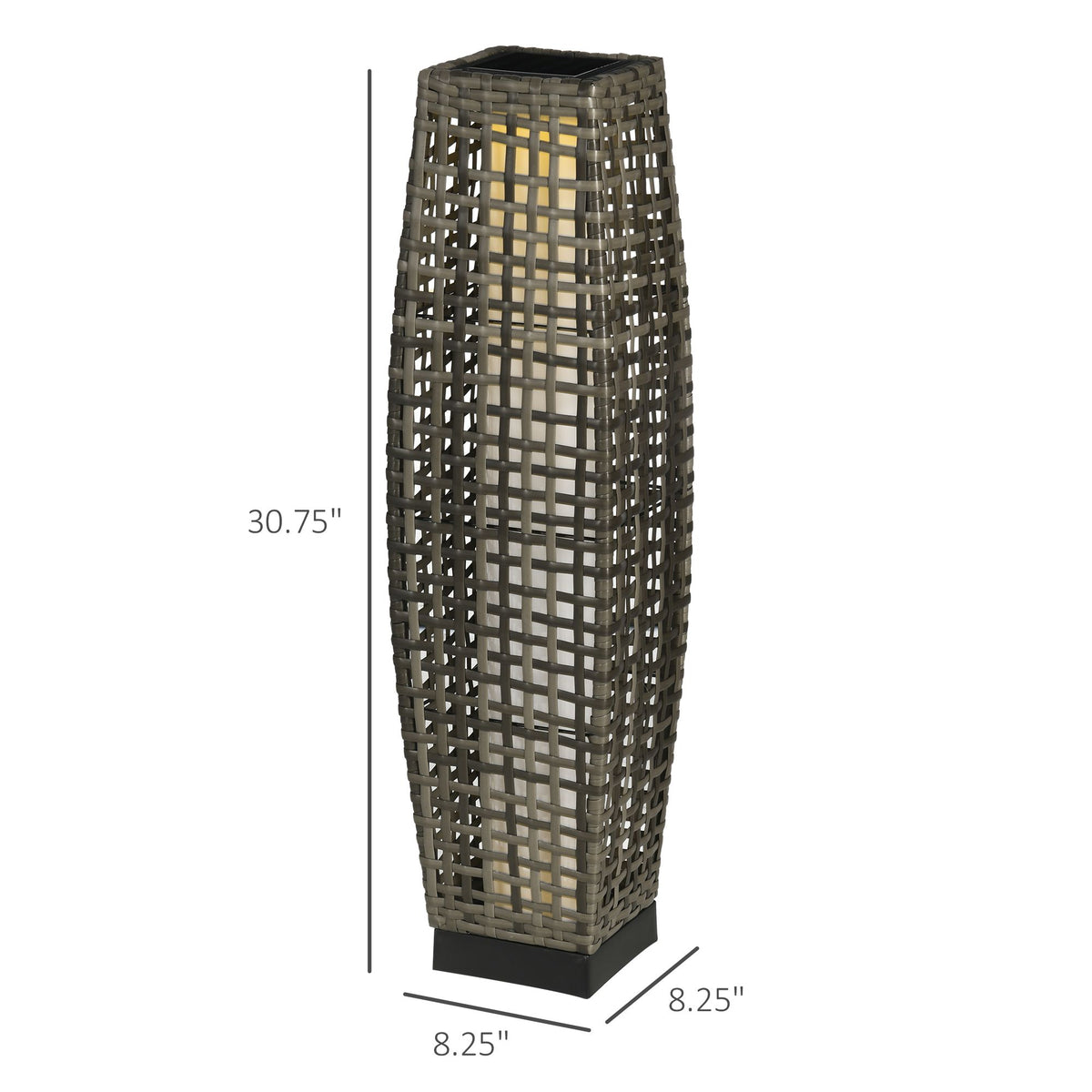 Outsunny Solar Floor Lamp, Outdoor Garden Lantern Pathway Light & Decorative Driveway Lighting With Auto On Off Led Lights For Porch, Yard, Lawn, Courtyard, Deck, Gray Grey Steel