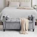 Storage Bench, 44.5 Inch Queen Velvet Button Bedside Bench, Entryway Living Room With Armrests, Trim, Upholstered Bedroom Bench, Bedside Ottoman, Living Room, Entryway, Gray Nailheads Gray White Velvet Primary Living Space Solid Black Modern Wood