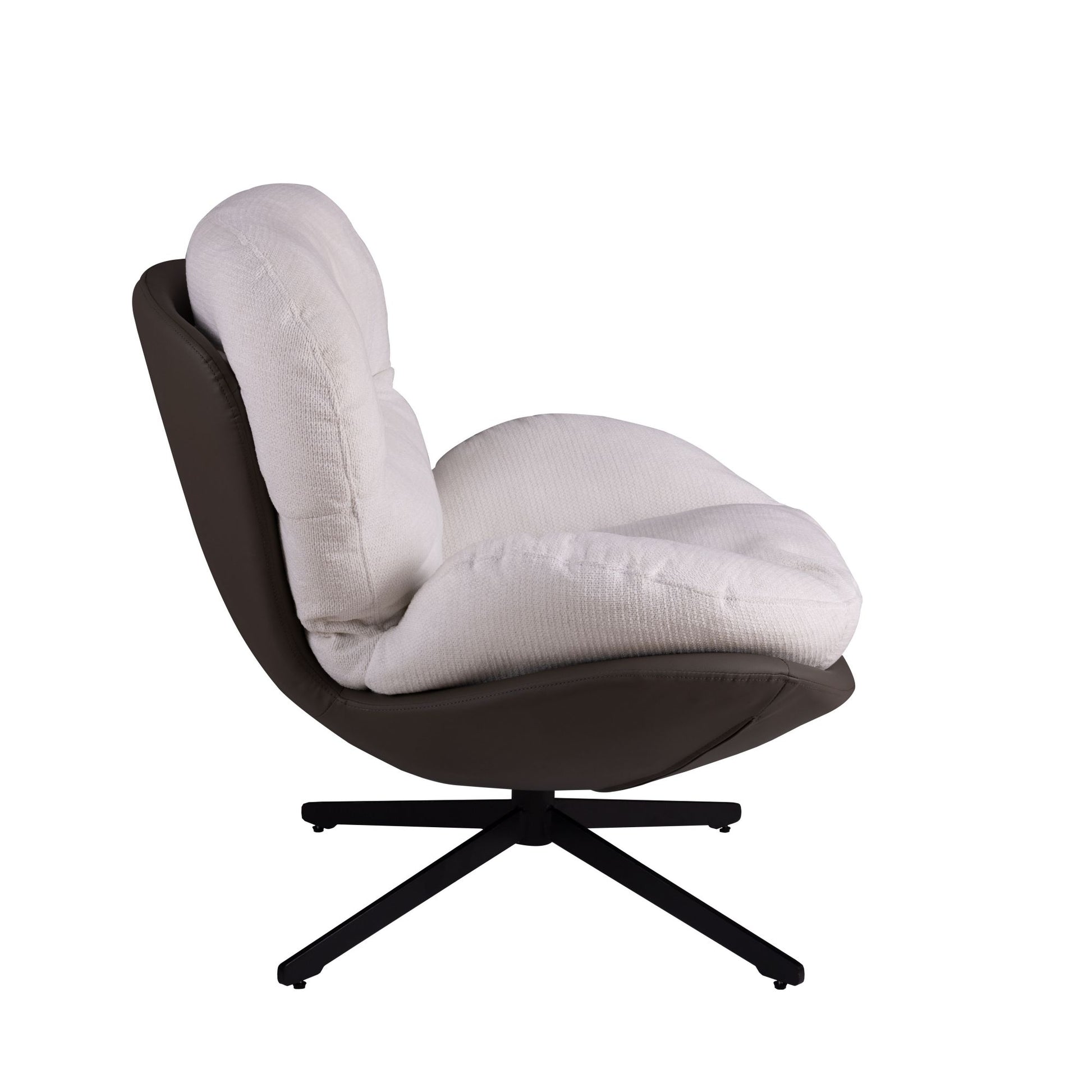 360 Swivel Accent Chair, Modern Chenille Lounge Chair With Faux Leather And Black Metal Base Frame, Comfortable Reading Chair For Small Spaces, Living Room, Bedroom, Reading Corner, Office White Brown White Brown Primary Living Space Art
