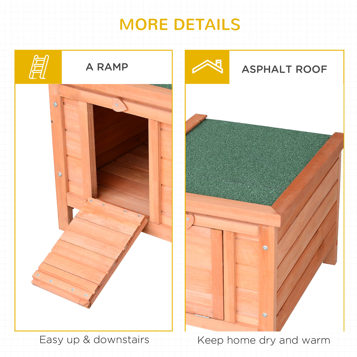Pawhut Small Wooden Rabbit Hutch Bunny Cage Guinea Pig Cage Duck House Dog House With Openable & Waterproof Roof, Natural Natural Wood