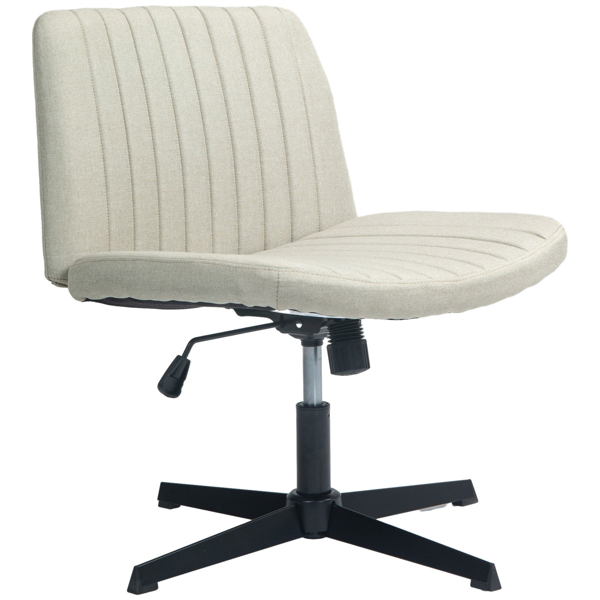 Homcom Wide Office Chair, Armless Office Desk Chair, Computer Fabric Vanity Chair With Adjustable Height, Beige Beige Polyester