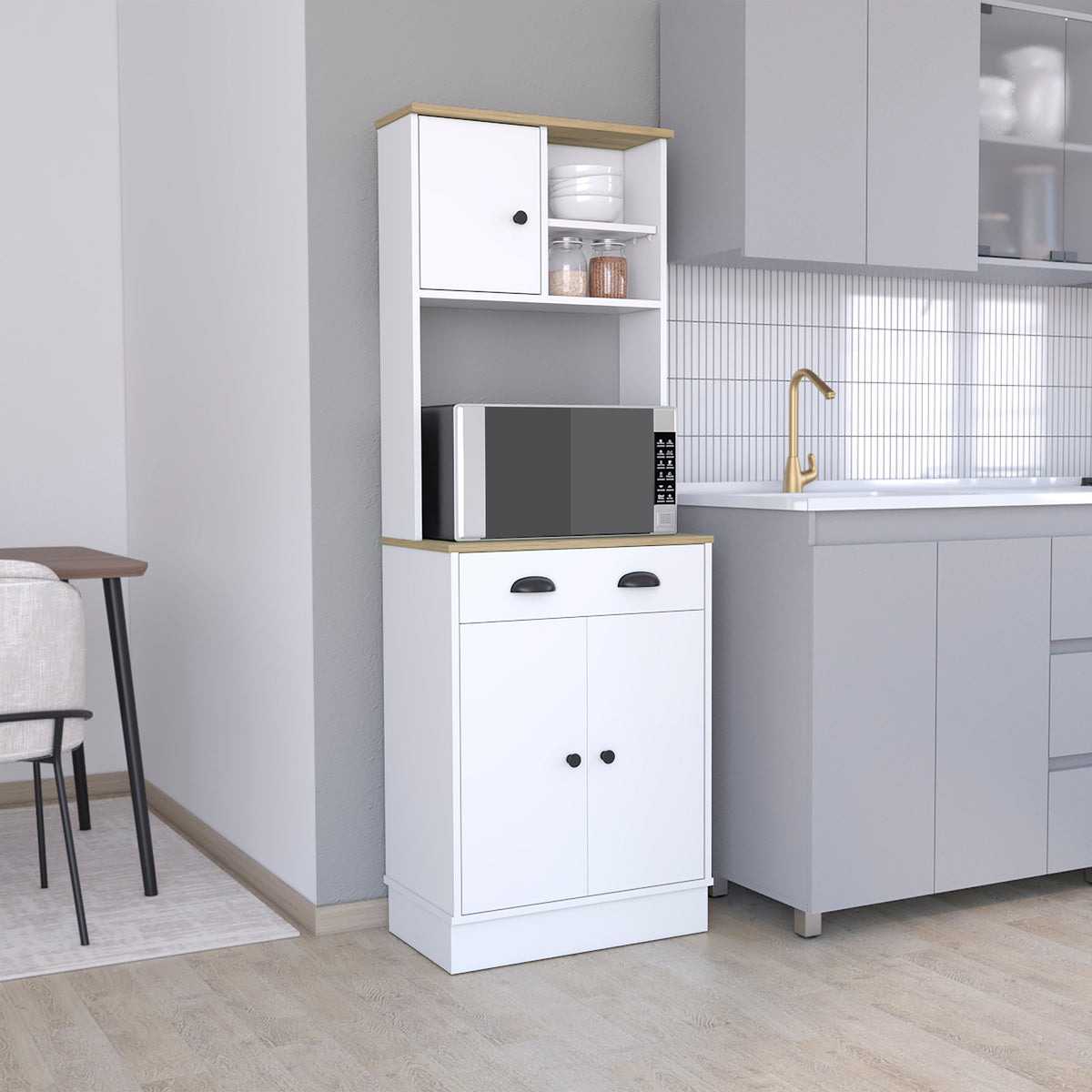 Albany Kitchen Pantry With 3 Doors Cabinet And Drawer Freestanding Multicolor Kitchen Shelves Included Modern Particle Board Engineered Wood
