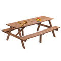 8 Person Brown Wooden Picnic Table, Outdoor Camping Dining Table With 2 Seats, Garden, Diy With 2 Built In Benches, 2220Lb Capacity Brown Wood