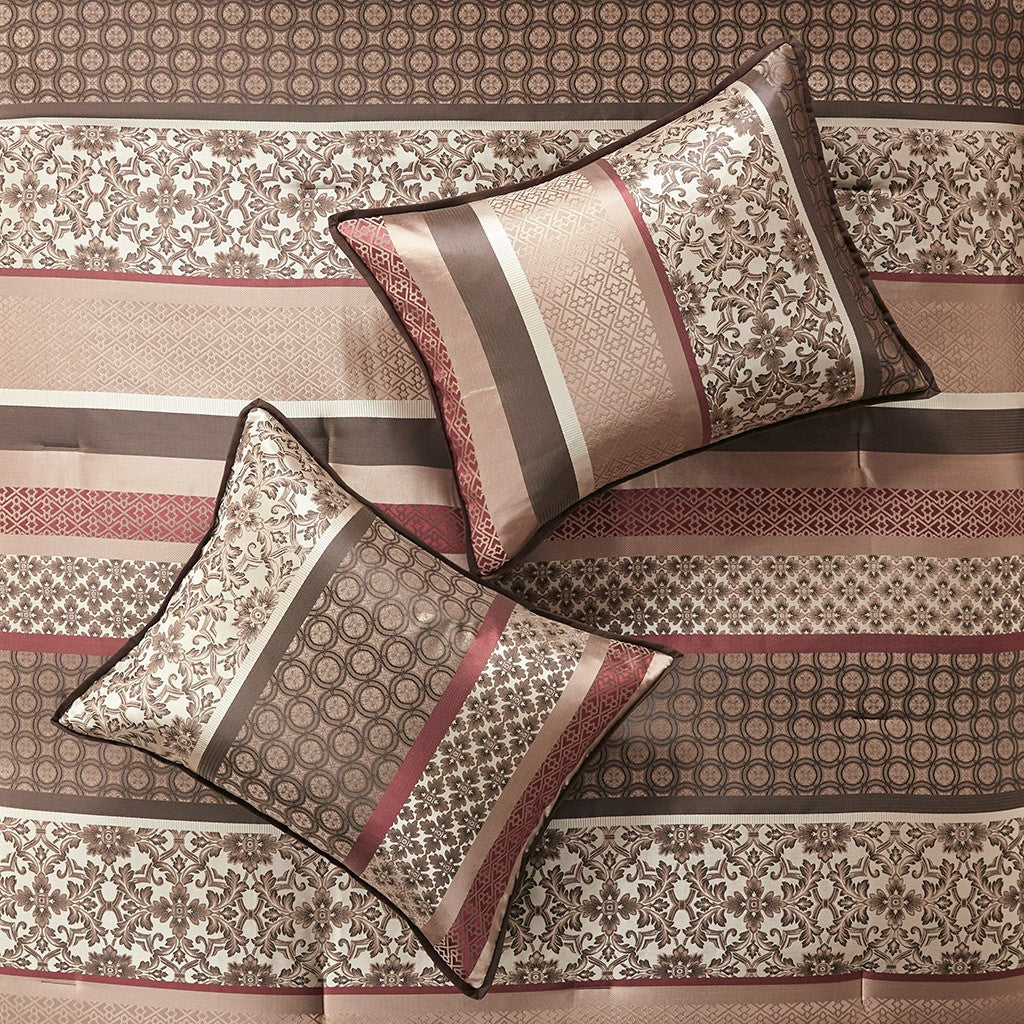 7 Piece Comforter Set Red King King Red Polyester
