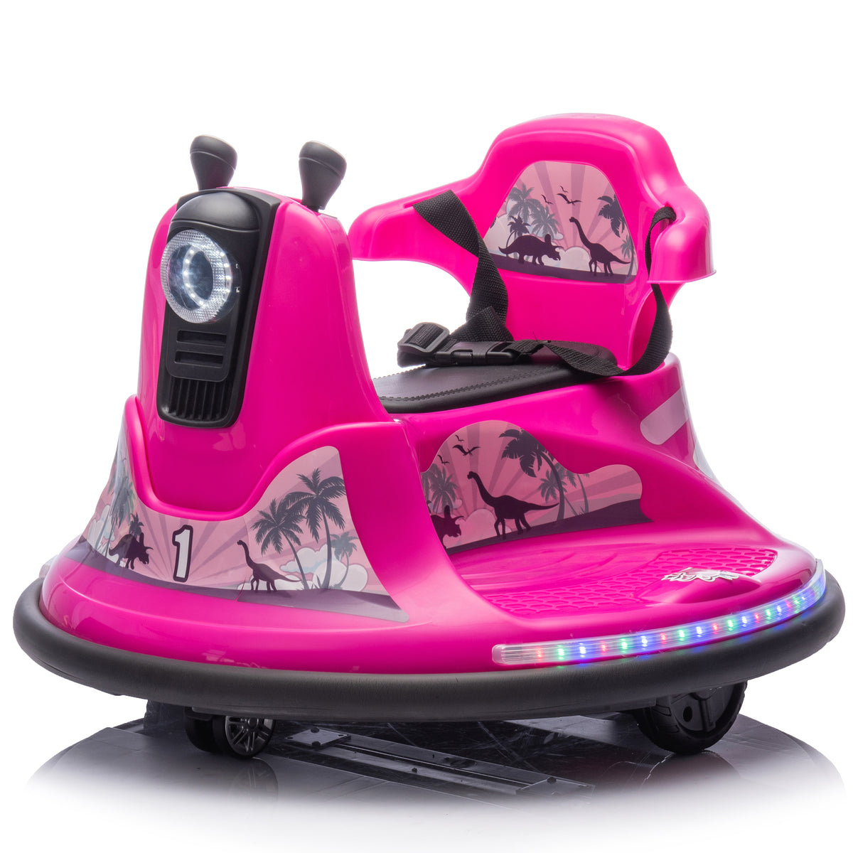 12V Kids Ride On Bumper Car W Parents Control,Rotate 360 Degrees,Two Handed Switch For Direction Control,Bumper Strip,Light Belt,Mp3 Music,Bluetooth,Provide A Speed Of 0.75Mph For Kids Of 2 5 Rose