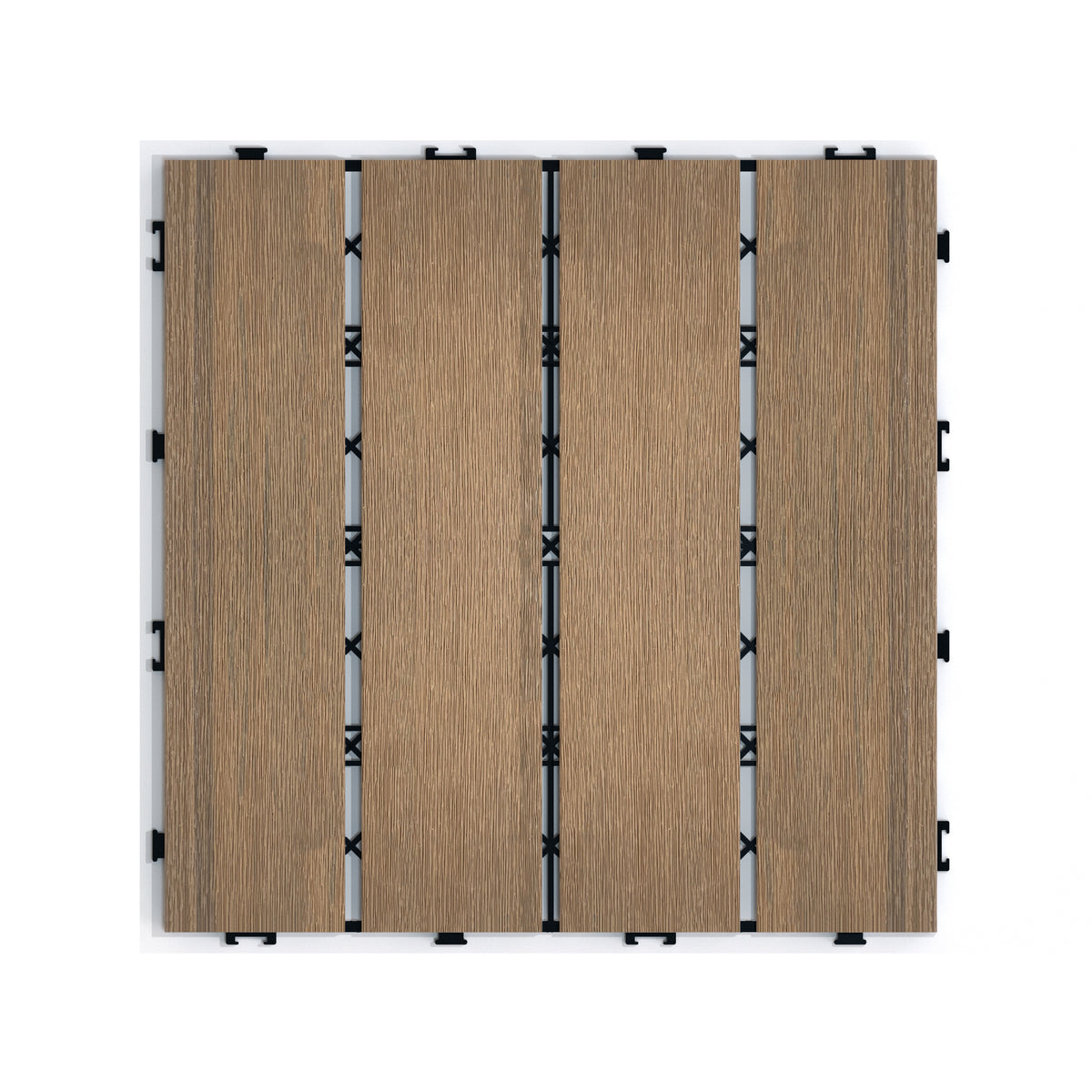 Patio Floor Tiles Pack Of 11 Wpc Wood Plastic Composite Patio Deck Tiles Diy Interlocking Decking Tiles, Quick Deck Floor Tile, Court Tile, Water Resistant Indoor Outdoor 11.8" Oak Oak Plastic