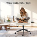 Criss Cross Chair With Wheels, Armless Legged Office Desk Chair, Comfy Swivel Rolling Vanity Chair, Ergonomic Fabric Modern Wide Seat Adjustable Home Office Chair White Pu White Metal