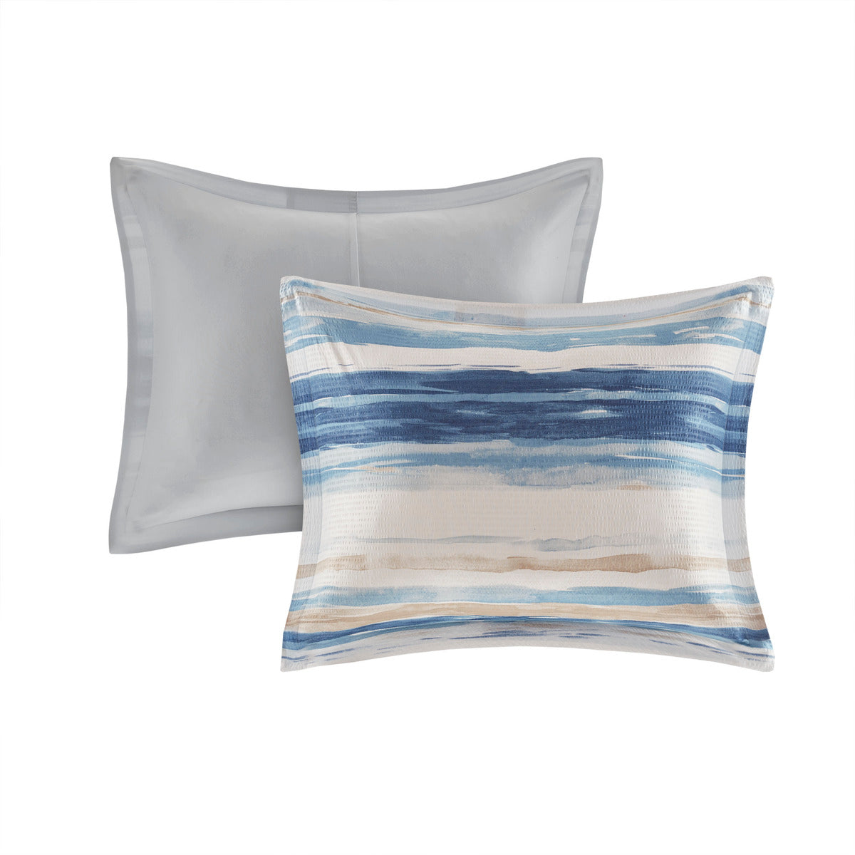 8 Piece Printed Seersucker Comforter And Quilt Set Collection Blue Full Queen Full Blue Polyester