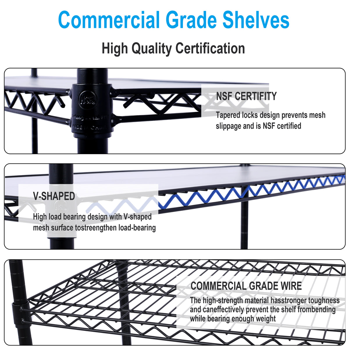 6 Tier 6000Lbs Capacity Nsf Metal Shelf Wire Shelving Unit, Heavy Duty Adjustable Storage Rack With Wheels & Shelf Liners For Commercial Grade Utility Steel Storage Rack, Black 84"H X 48"L X 20"D Black Metal