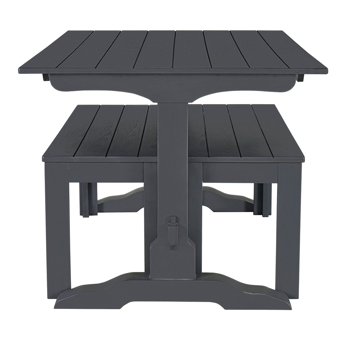 3 Piece Retro Dining Set, Rectangular Trestle Table And 2 Wood Benches For 4 People For Dining Room And Kitchen Grey Grey Solid Wood Mdf
