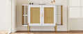 2 Door Elegant Curved Dining Cabinet With Gold Trim And Woven Rattan Doors For Dining Room White White Particle Board