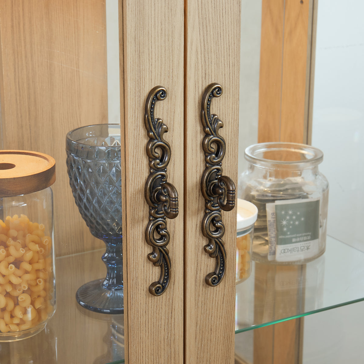 Glass Cabinet Lighted Glass Cabinet Curio Display Cabinet With Adjustable Glass Shelves 2 Doors And 1 Drawer Cabinet Bulb Included Oak Oak Mdf Glass