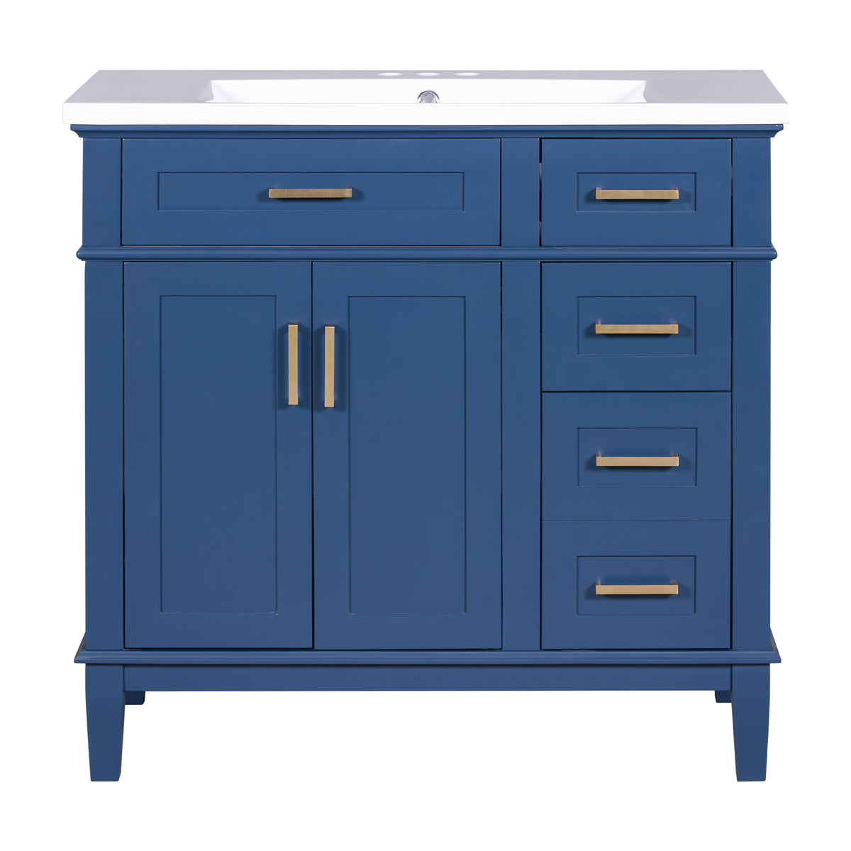 36 Inch Bathroom Vanity With Resin Sink, Modern Bathroom Cabinet In Blue, Featuring Two Soft Close Doors And Four Drawers Blue Bathroom Solid Wood Mdf Resin