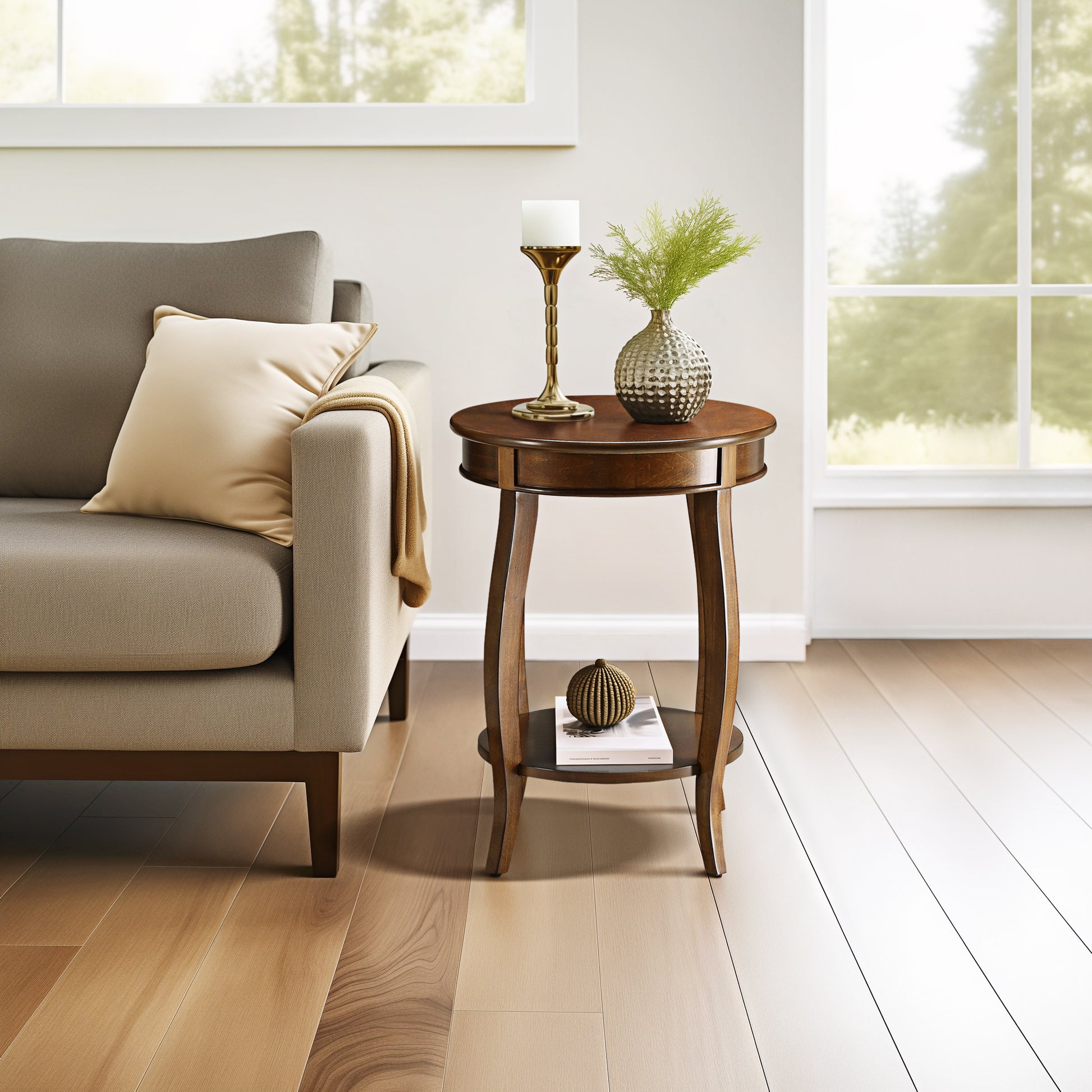 Aberta Walnut Finish Accent Table Walnut Synthetic Wood