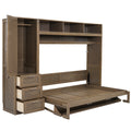 Full Size Murphy Bed With Wardrobe, Drawers And Open Shelves, Antique Wood Box Spring Not Required Full Wood Wood Murphy Solid Wood Mdf