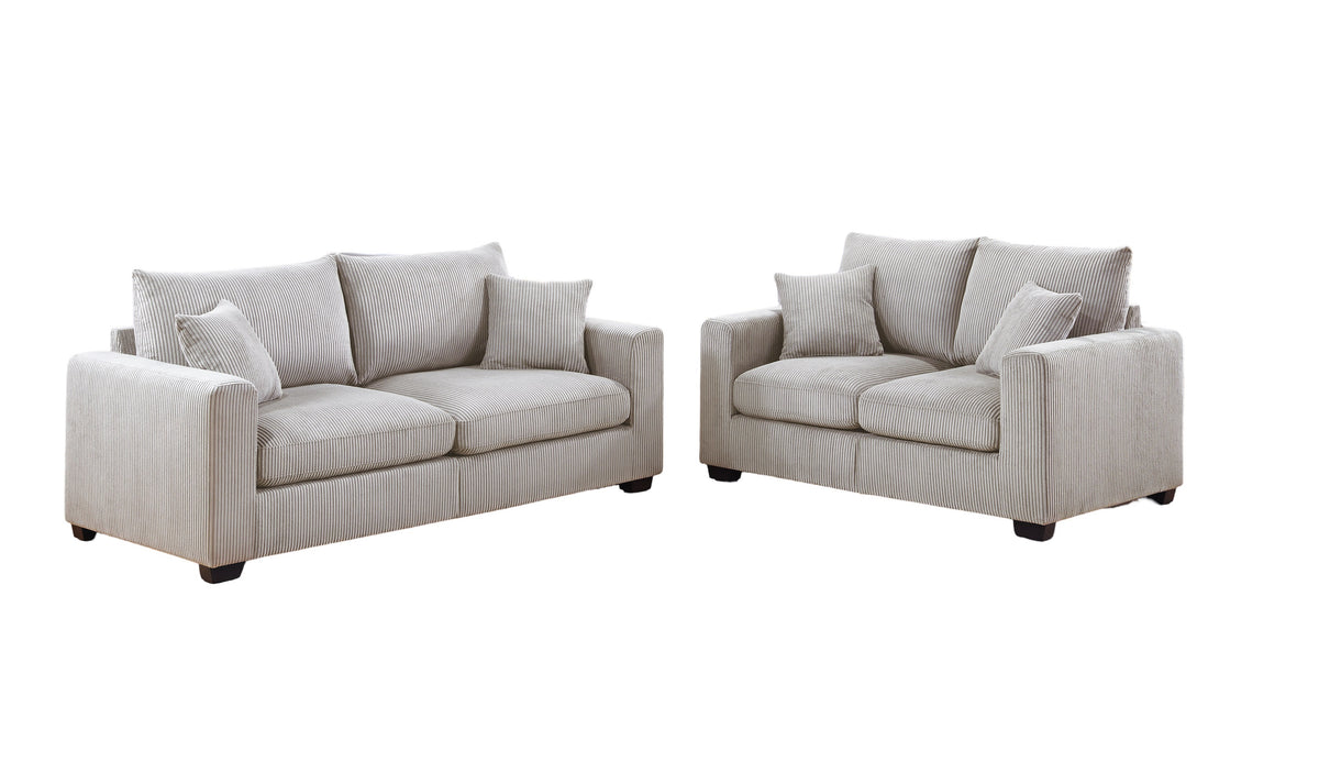 Classic Living Room 2Pc Sofa Set Ivory Corduroy Sofa And Loveseat W Pillows Square Arms Plush Couch Ivory Primary Living Space Cushion Back Classic,Contemporary,Modern Rubberwood Square Arms Corduroy 4 Seat