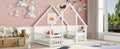 Full Wood House Shaped Floor Bed With Fence, Guardrails,White Full White American Design Pine