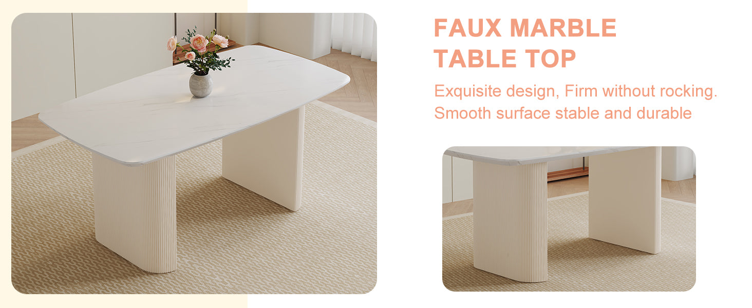 Cream Style Mdf White Dining Table.It Is A Furniture With A Warm And Soft Appearance, Suitable For Creating A Comfortable And Friendly Dining Environment, Suitable For Kitchens, Dining Rooms,Etc. White Mdf