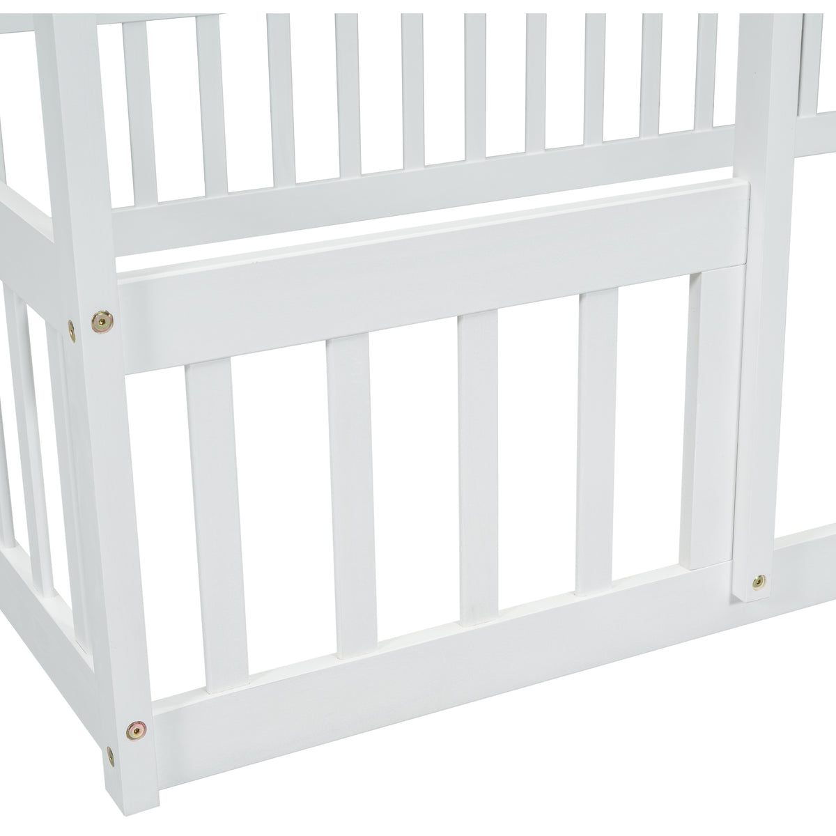 Full Wood House Shaped Floor Bed With Fence, Guardrails,White Full White American Design Pine