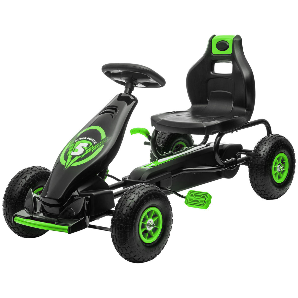 Aosom Kids Pedal Go Kart Ride On Toy With Ergonomic Comfort, Pedal Car With Tough, Wear Resistant Tread, Go Cart Kids Car For Boys & Girls With Suspension System, Safety Hand Brake, Ages 5 12, Green Green Plastic