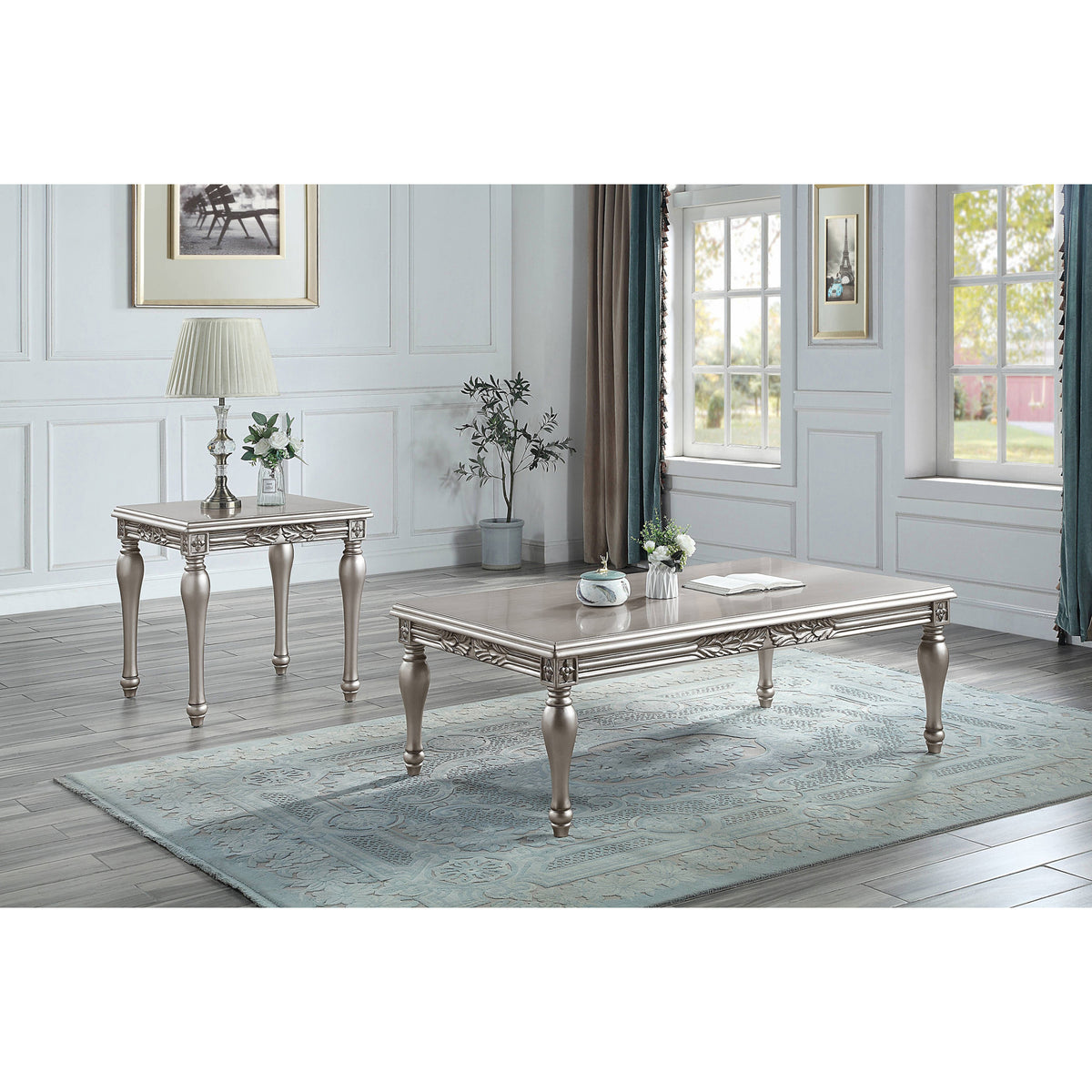 Platinum End Table With Turned Leg Silver Primary Living Space Rubberwood Square Wood