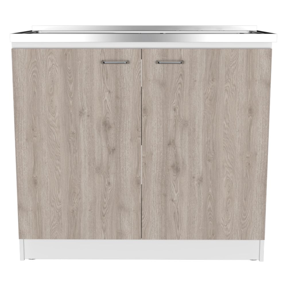 Freestanding Sink, Double Door Cabinet, Two Shelves, White Light Gray Multicolor Solid Wood Mdf Engineered Wood