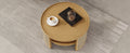 2 Tiered Round Natural Wood Coffee Table With Storage Rattan Base In 31.3'' Natural Rubber Wood