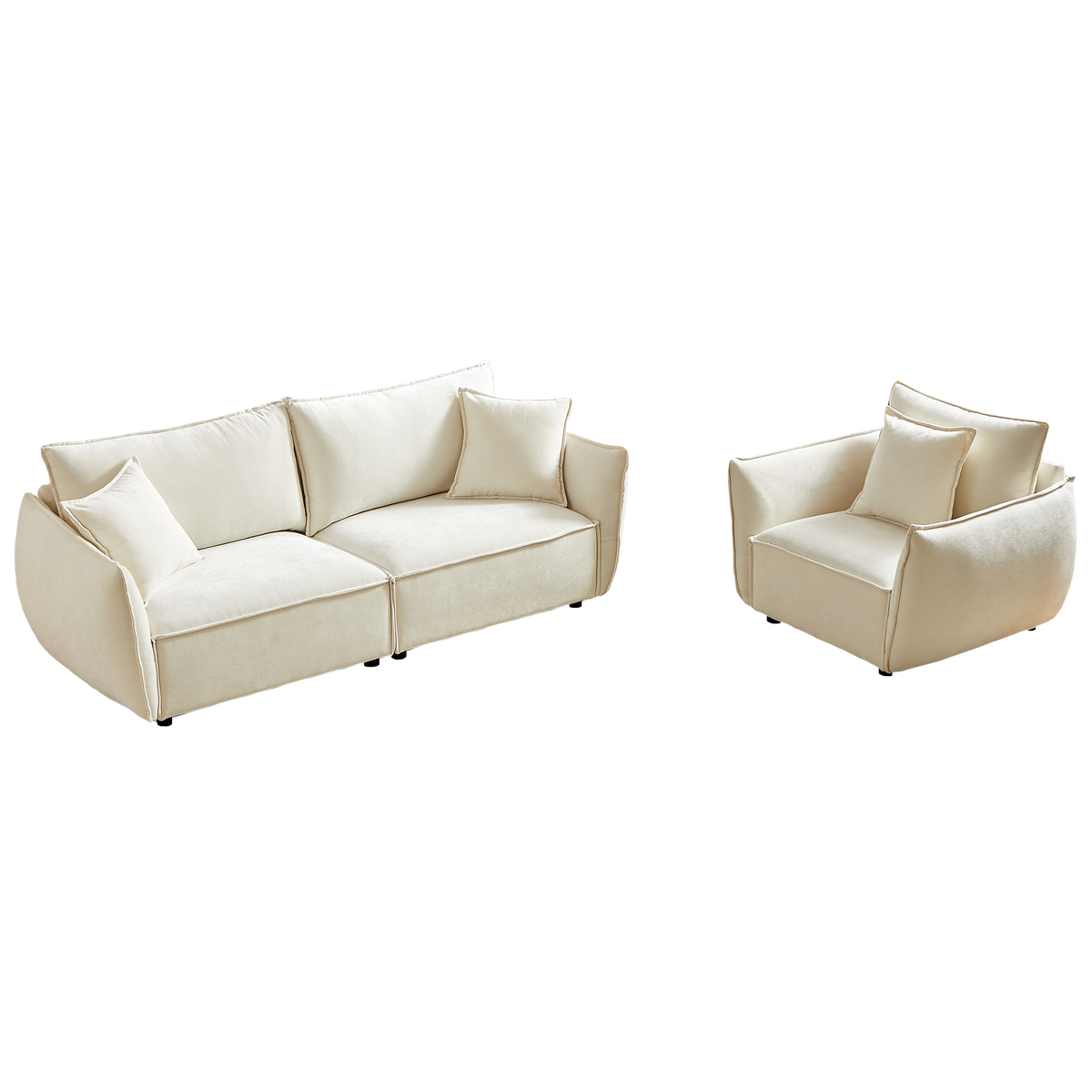 3 Seater 1 Seater Combo Sofa Modern Living Room Sofa, Linen Fabric Sofa, Wooden Frame With 3 Pillows, Apartment Sofa Furniture Beige Chenille Wood Primary Living Space Pine Foam Fabric 4 Seat