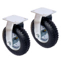 2Pcs 8In Caster Pneumatic Tire Rigrid, Caster Wheel, Swivel Plate, Steel Hub With Ball Bearings, 5 8 Inch Bore Centered Axle Black Black Rubber