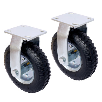 2Pcs 8In Caster Pneumatic Tire Rigrid, Caster Wheel, Swivel Plate, Steel Hub With Ball Bearings, 5 8 Inch Bore Centered Axle Black Black Rubber