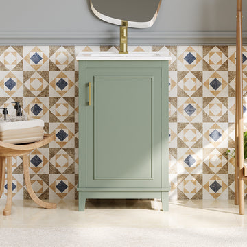Viedo 20 Inch Modern Small Bathroom Vanity Cabinet With Ceramic Basin 20*15.5*33.3 Inches,Ample Storage,1 Soft Close Door Green Bathroom Solid Wood Mdf