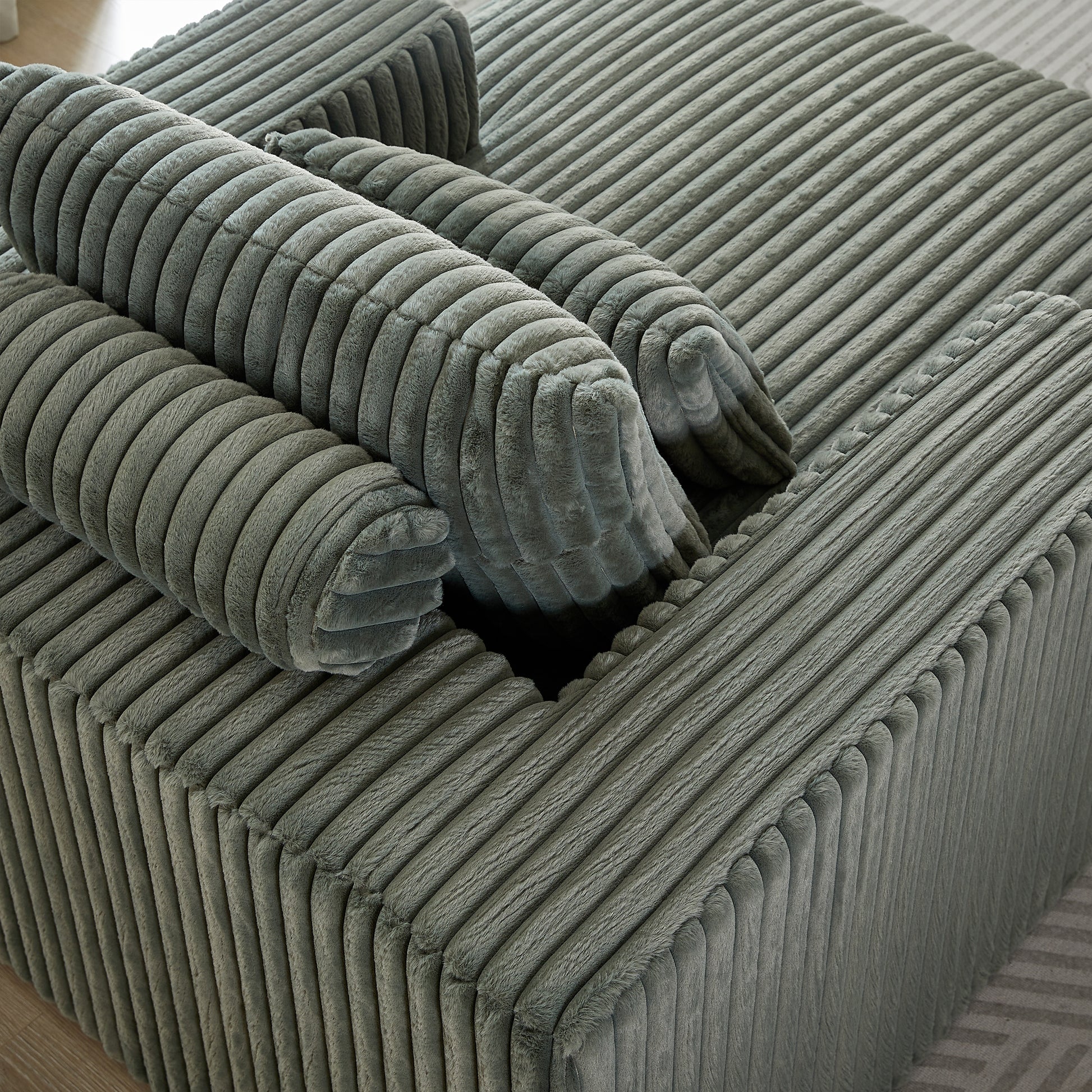 62.5 Inch Corduroy Sponge Sofa Lounge Chair,No Assembly Required,Fluffy Modern Sleeper Chair For Indoor Living Room Bedroom Army Green Foam Corduroy 1 Seat